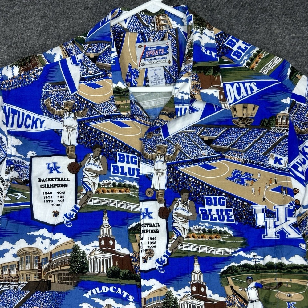 Reyn Spooner Sports Shirt Mens L Blue University of Kentucky Wildcats Rayon - Picture 1 of 14